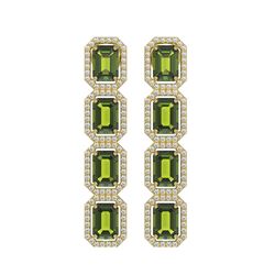 12.41 CTW Tourmaline & Diamond Halo Earrings 10K Yellow Gold - REF-198N2Y - 41449