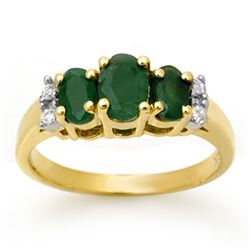 1.08 CTW Emerald & Diamond Ring 14K Yellow Gold - REF-29M3H - 13662