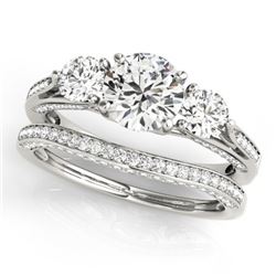 2.05 CTW Certified VS/SI Diamond 3 Stone 2Pc Wedding Set 14K White Gold - REF-447M3H - 32021