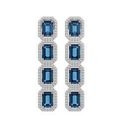 12.02 CTW London Topaz & Diamond Halo Earrings 10K White Gold - REF-152K2W - 41462