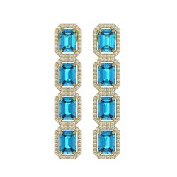 11.13 CTW Swiss Topaz & Diamond Halo Earrings 10K Yellow Gold - REF-150H9A - 41461