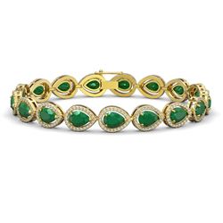 21.69 CTW Emerald & Diamond Halo Bracelet 10K Yellow Gold - REF-315F5N - 41092