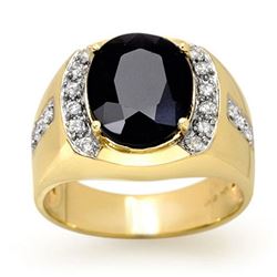 6.58 CTW Blue Sapphire & Diamond Men's Ring 10K Yellow Gold - REF-73M5H - 13470