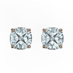 3 CTW Cushion Cut Aquamarine Designer Solitaire Stud Earrings 14K Rose Gold - REF-30Y8K - 21731