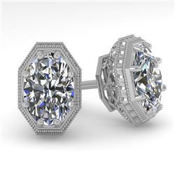 1.0 CTW VS/SI Oval Cut Diamond Stud Solitaire Earrings 18K White Gold - REF-169H3A - 35958