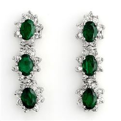 4.88 CTW Emerald & Diamond Earrings 14K White Gold - REF-104M5H - 11300