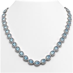 33.35 CTW Aquamarine & Diamond Halo Necklace 10K White Gold - REF-738M2H - 41066