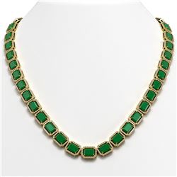 58.59 CTW Emerald & Diamond Halo Necklace 10K Yellow Gold - REF-824T4M - 41332