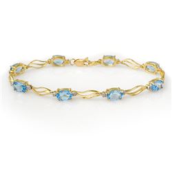 8.02 CTW Blue Topaz & Diamond Bracelet Solid 10K Yellow Gold - REF-35N5Y - 10827