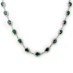 21.0 CTW Emerald & Diamond Necklace 14K White Gold - REF-252M2H - 10418