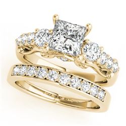 2.1 CTW Certified VS/SI Diamond 3 Stone Princess Cut 2Pc Set 14K Yellow Gold - REF-507W3F - 32029