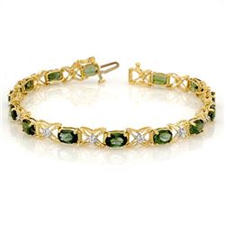 8.15 CTW Green Tourmaline & Diamond Bracelet 14K Yellow Gold - REF-109K3W - 11262