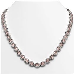 31.96 CTW Morganite & Diamond Halo Necklace 10K White Gold - REF-604X2T - 40412