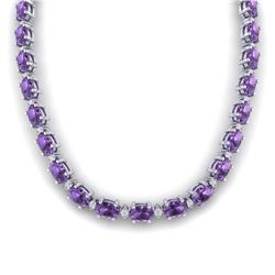 61.85 CTW Amethyst & VS/SI Certified Diamond Eternity Necklace 10K White Gold - REF-275F8N - 29497