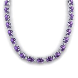 61.85 CTW Amethyst & VS/SI Certified Diamond Eternity Necklace 10K White Gold - REF-275F8N - 29497