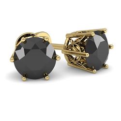 1.0 CTW Black Certified Diamond Stud Solitaire Earrings 18K Yellow Gold - REF-43T5M - 35836