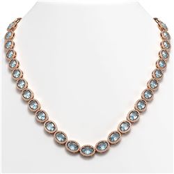 41.88 CTW Aquamarine & Diamond Halo Necklace 10K Rose Gold - REF-722H4A - 40578