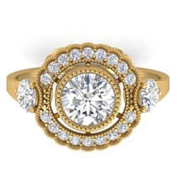 1.9 CTW Certified VS/SI Diamond Art Deco 3 Stone Ring 14K Yellow Gold - REF-411H5A - 30548
