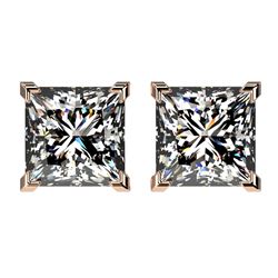 2.50 CTW Certified VS/SI Quality Princess Diamond Stud Earrings 10K Rose Gold - REF-840H2A - 33115