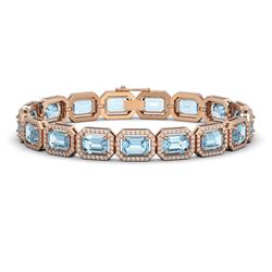 24.51 CTW Aquamarine & Diamond Halo Bracelet 10K Rose Gold - REF-401N3Y - 41403