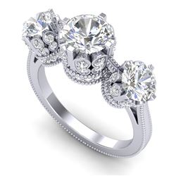 3.06 CTW VS/SI Diamond Solitaire Art Deco 3 Stone Ring 18K White Gold - REF-576X4T - 36848