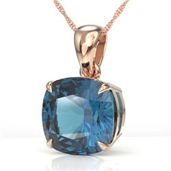 6 Cushion Cut London Blue Topaz Designer Solitaire necklace 14K Rose Gold - REF-31W3F - 21988