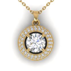 1.1 CTW Certified VS/SI Diamond Micro Halo Stud Necklace 14K Yellow Gold - REF-180X2T - 30494