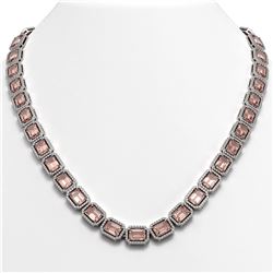 50.99 CTW Morganite & Diamond Halo Necklace 10K White Gold - REF-1273T5M - 41342