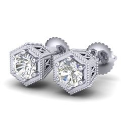 1.15 CTW VS/SI Diamond Solitaire Art Deco Stud Earrings 18K White Gold - REF-174F5N - 37217