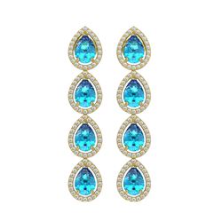 7.81 CTW Swiss Topaz & Diamond Halo Earrings 10K Yellow Gold - REF-137Y3K - 41173