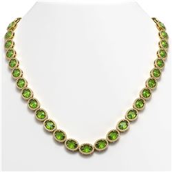 48.14 CTW Peridot & Diamond Halo Necklace 10K Yellow Gold - REF-756F5N - 40582