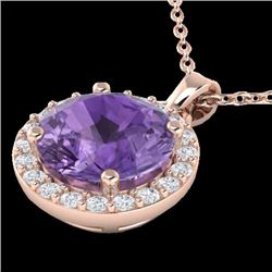 2 CTW Amethyst & Halo VS/SI Diamond Micro Pave Necklace 14K Rose Gold - REF-34H2A - 21548