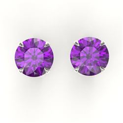 4 CTW Amethyst Designer Inspired Solitaire Stud Earrings 18K White Gold - REF-29X3T - 21809