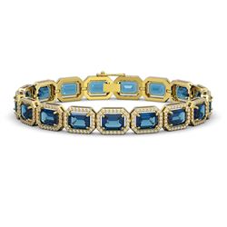 25.36 CTW London Topaz & Diamond Halo Bracelet 10K Yellow Gold - REF-313X3T - 41416