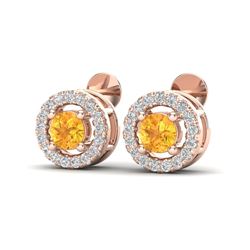 0.75 CTW Citrine & Micro Pave VS/SI Diamond Earrings Solitaire Halo 14K Rose Gold - REF-33W8F - 2005