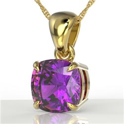 2 Cushion Cut CTW Amethyst Designer Solitaire Necklace 18K Yellow Gold - REF-24H5A - 21930