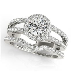 1.51 CTW Certified VS/SI Diamond 2Pc Wedding Set Solitaire Halo 14K White Gold - REF-228K9W - 30879