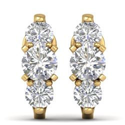 2 CTW Certified VS/SI Diamond 3 Stone Stud Earrings 14K Yellow Gold - REF-230M4H - 30479