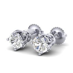 1.26 CTW VS/SI Diamond Solitaire Art Deco Stud Earrings 18K White Gold - REF-209H3A - 37019