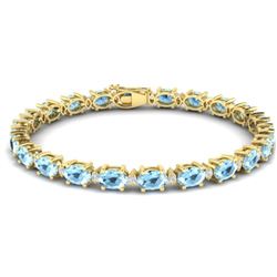 21.2 CTW Aquamarine & VS/SI Certified Diamond Eternity Bracelet 10K Yellow Gold - REF-263K6W - 29446