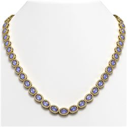 31.96 CTW Tanzanite & Diamond Halo Necklace 10K Yellow Gold - REF-604M2H - 40411