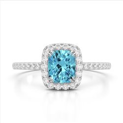 1.25 CTW Sky Blue Topaz & Micro Pave VS/SI Diamond Halo Ring 10K White Gold - REF-34A5X - 22912