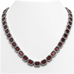 60.59 CTW Garnet & Diamond Halo Necklace 10K White Gold - REF-676M5H - 41375