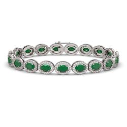 15.2 CTW Emerald & Diamond Halo Bracelet 10K White Gold - REF-255A3X - 40451