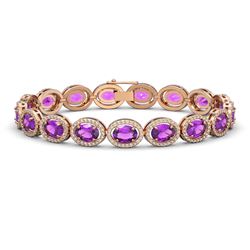 19.82 CTW Amethyst & Diamond Halo Bracelet 10K Rose Gold - REF-249T5M - 40641