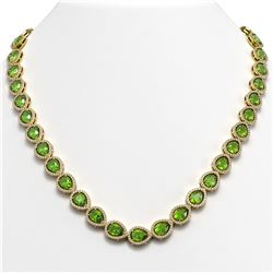 33.35 CTW Peridot & Diamond Halo Necklace 10K Yellow Gold - REF-664A2X - 41071