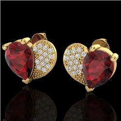 2.50 CTW Garnet & Micro Pave VS/SI Diamond Earrings 10K Yellow Gold - REF-30H2A - 20076