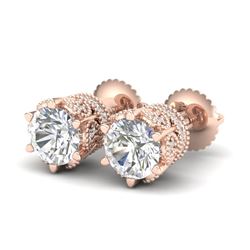 2.04 CTW VS/SI Diamond Solitaire Art Deco Stud Earrings 18K Rose Gold - REF-361M8H - 37242