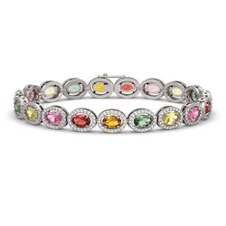 14.25 CTW Multi Color Sapphire & Diamond Halo Bracelet 10K White Gold - REF-304W5F - 40499