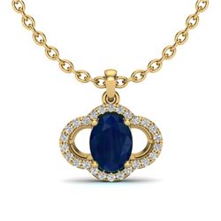 2 CTW Sapphire & Micro Pave VS/SI Diamond Necklace 10K Yellow Gold - REF-30Y2K - 20642